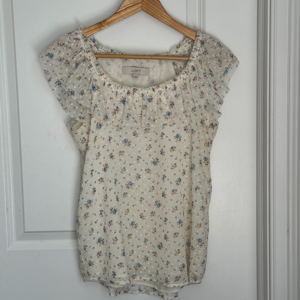 LOFT Floral Ruffle Shell Top XS - Picture 3 of 7